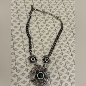 Silver-Tone Green Gem Sunburst Pendant Necklace - Women Jewelry